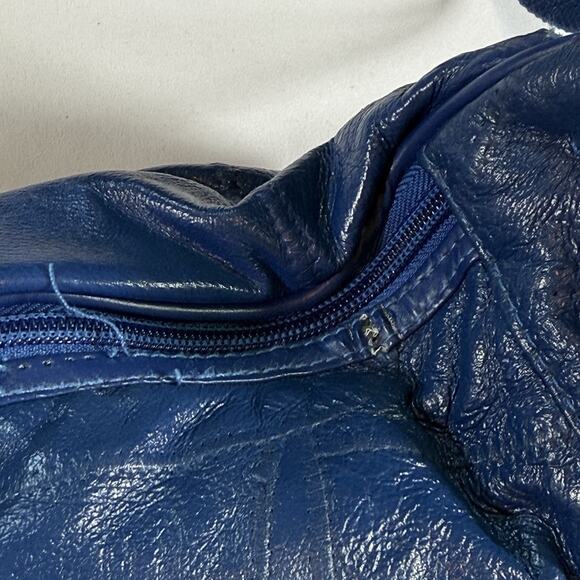 Vintage 100% Leather 90s Mod Grunge Punk Belt Bag Fanny Pack - Blue Adjustable - Picture 10 of 11